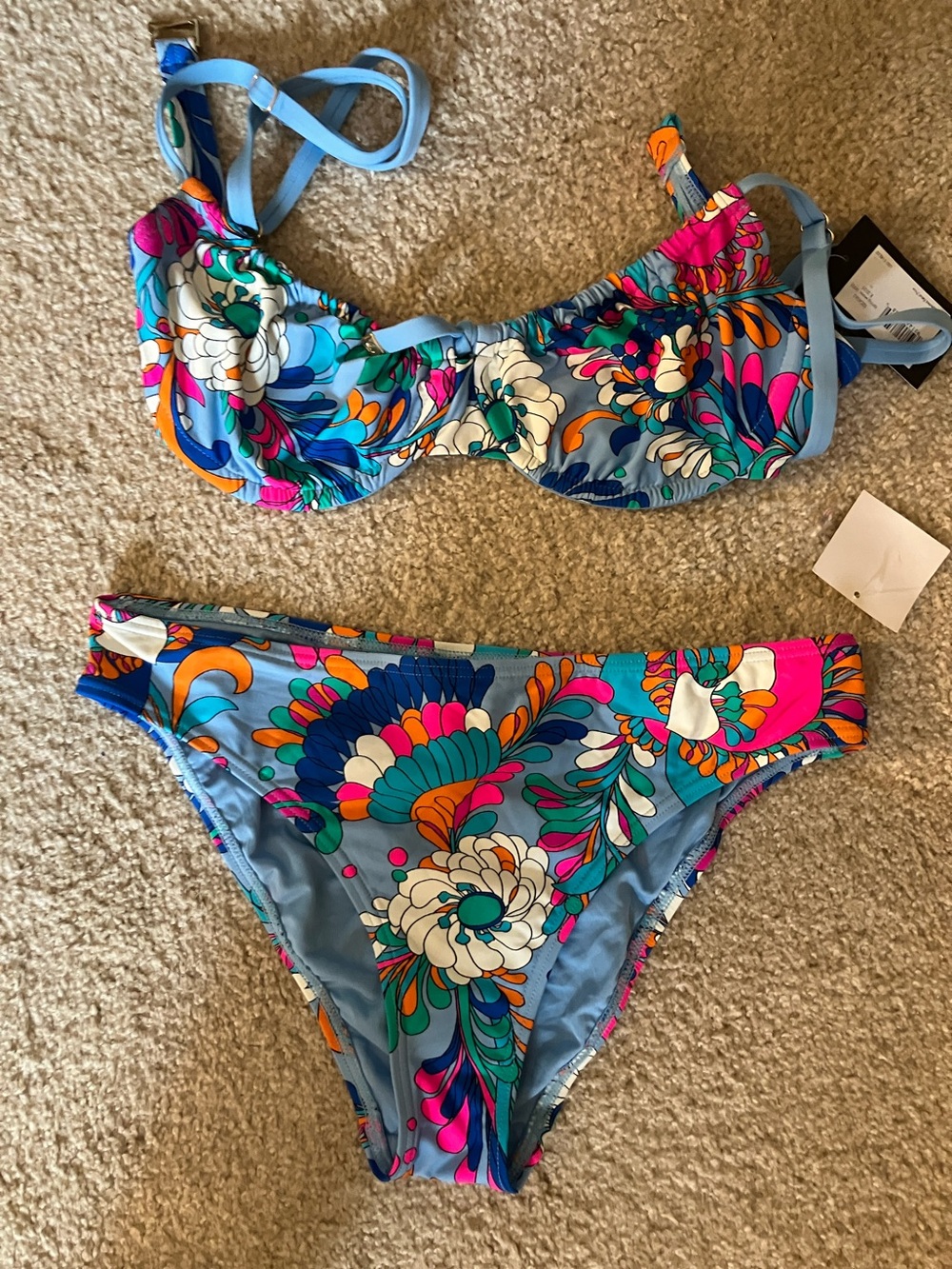 NWT kate spade Blue and Multicolor Floral Bikini Set Sz M